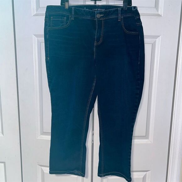 Lane Bryant Women's Crop Mid Rise Denim Jeans Size 20 Blue Heavy Stitching - Picture 1 of 5